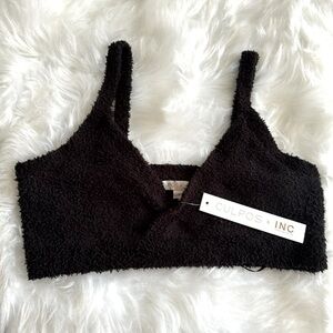 CULPOS X INC Fuzzy Bra Bralette Black Lounge Sleep Wear Sz L  NWT